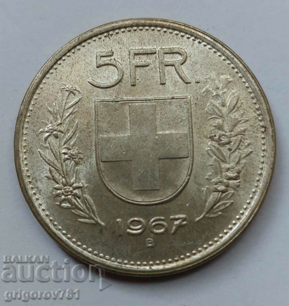 5 франка сребро Швейцария 1967 B - сребърна монета #10