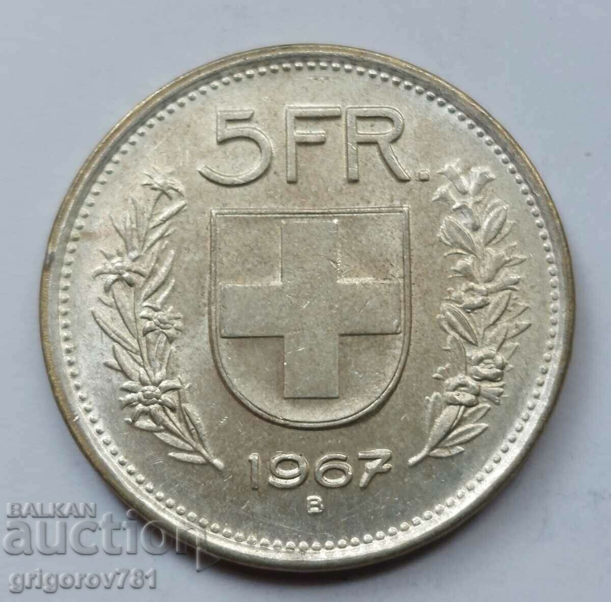 5 франка сребро Швейцария 1967 B - сребърна монета #13