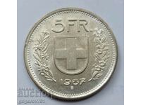 5 франка сребро Швейцария 1967 B - сребърна монета #13
