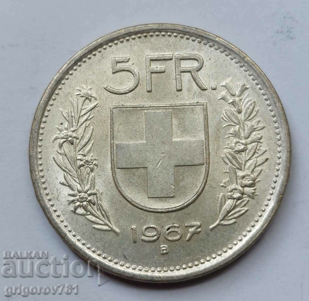 5 франка сребро Швейцария 1967 B - сребърна монета #14