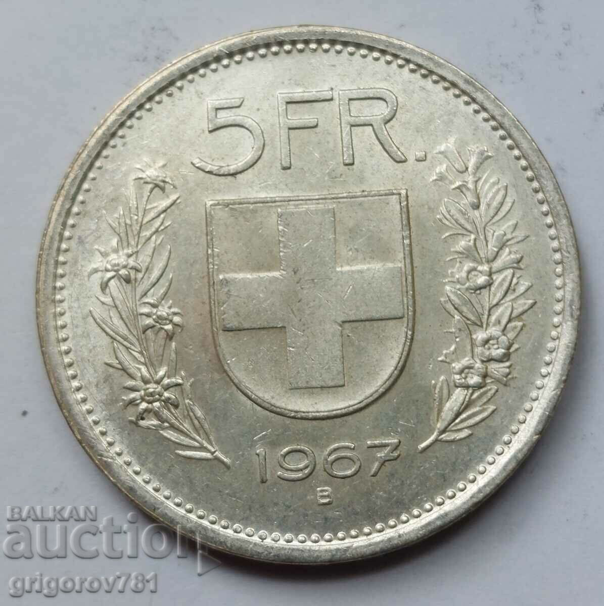 5 франка сребро Швейцария 1967 B - сребърна монета #16