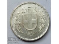 5 франка сребро Швейцария 1967 B - сребърна монета #16