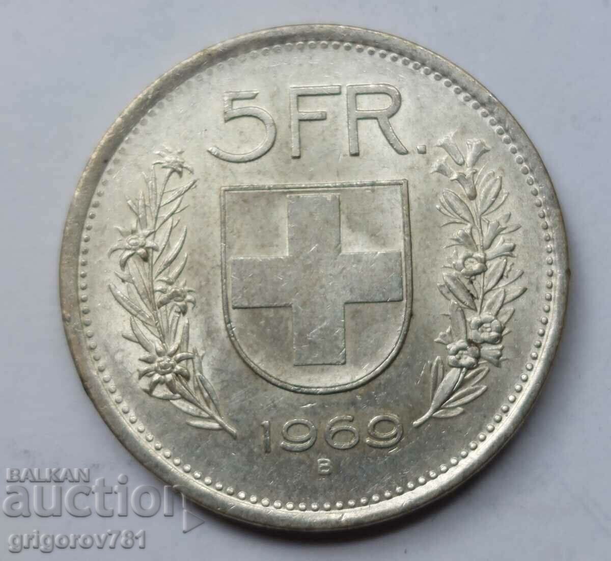5 франка сребро Швейцария 1969 B - сребърна монета #19