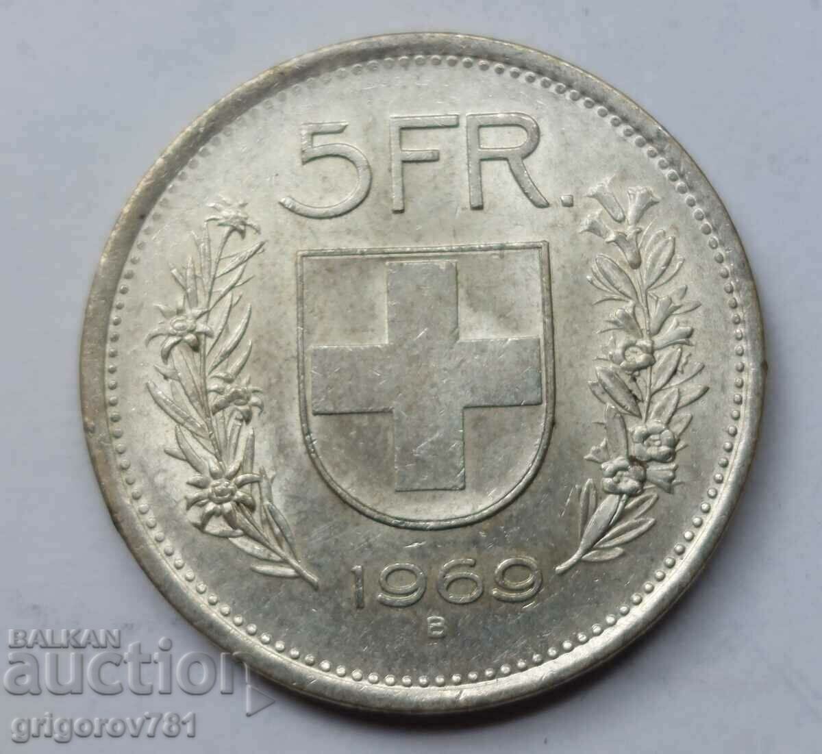 5 Franci Argint Elveția 1969 B - Monedă de argint #19