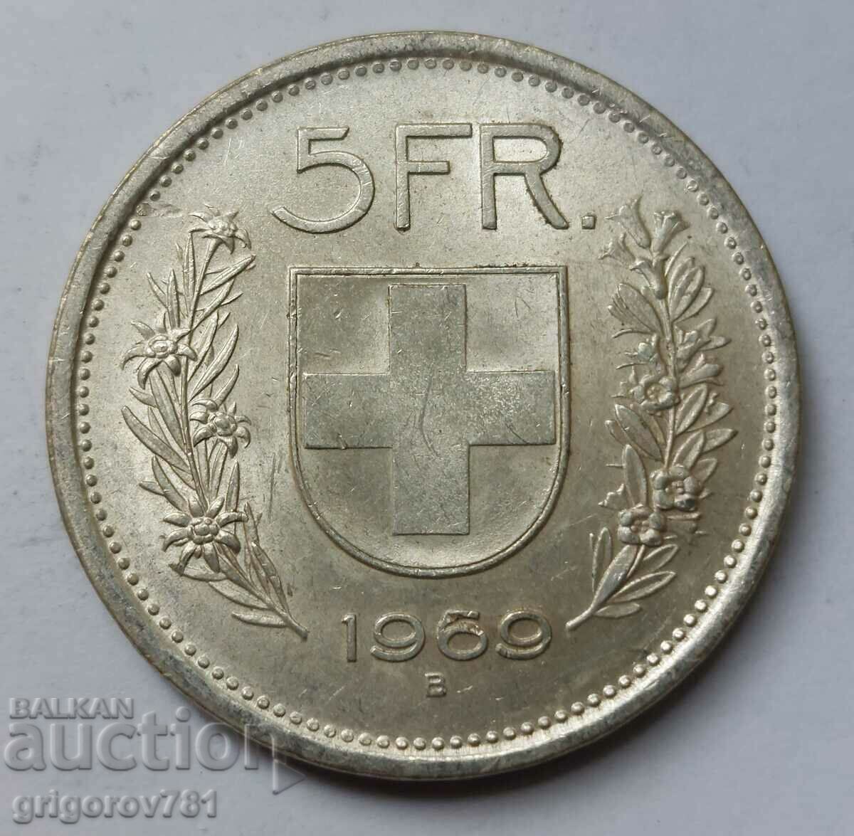 5 франка сребро Швейцария 1969 B - сребърна монета #20