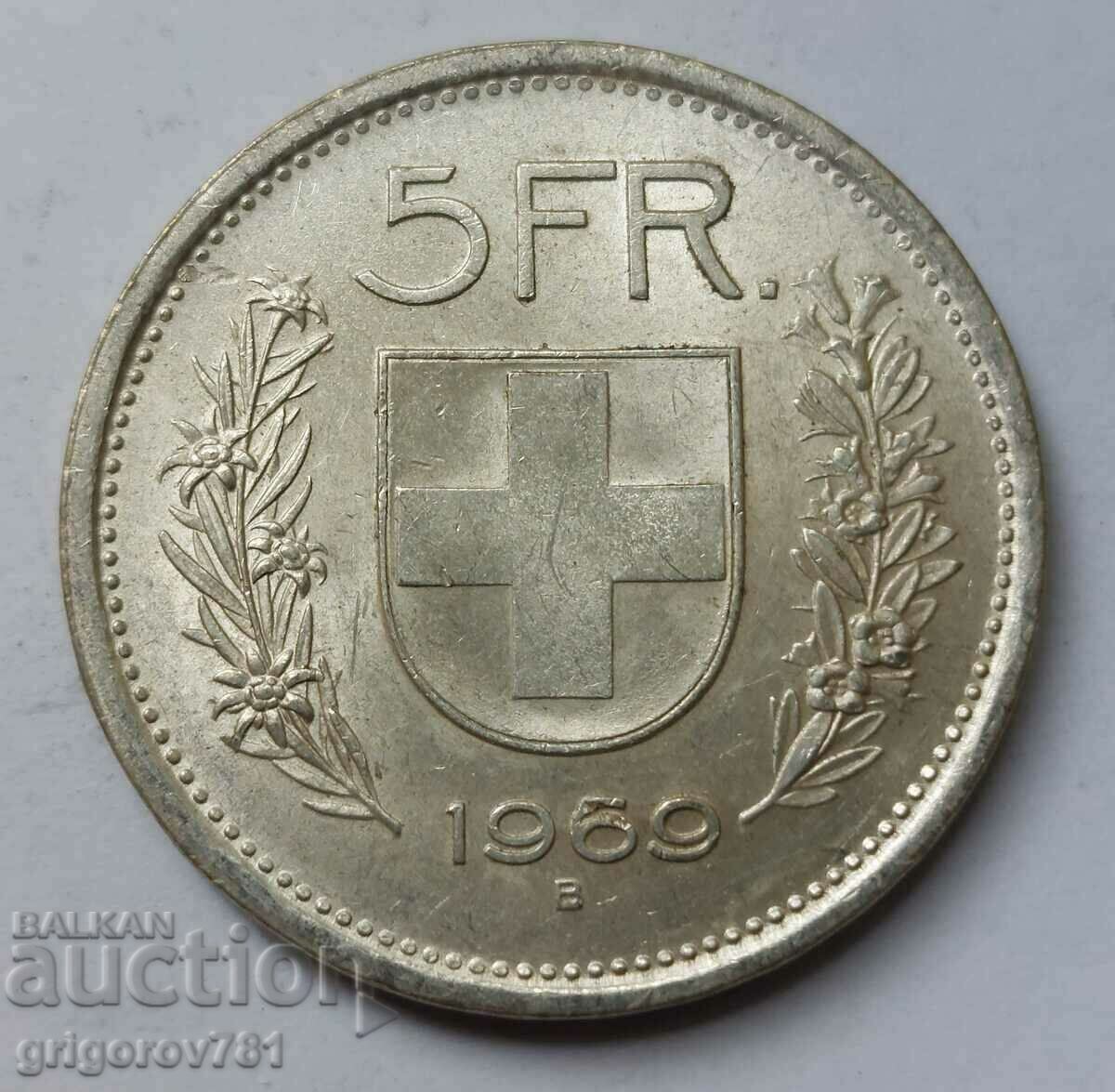 5 Francs Silver Switzerland 1969 B - Silver Coin #20