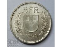 5 франка сребро Швейцария 1969 B - сребърна монета #20