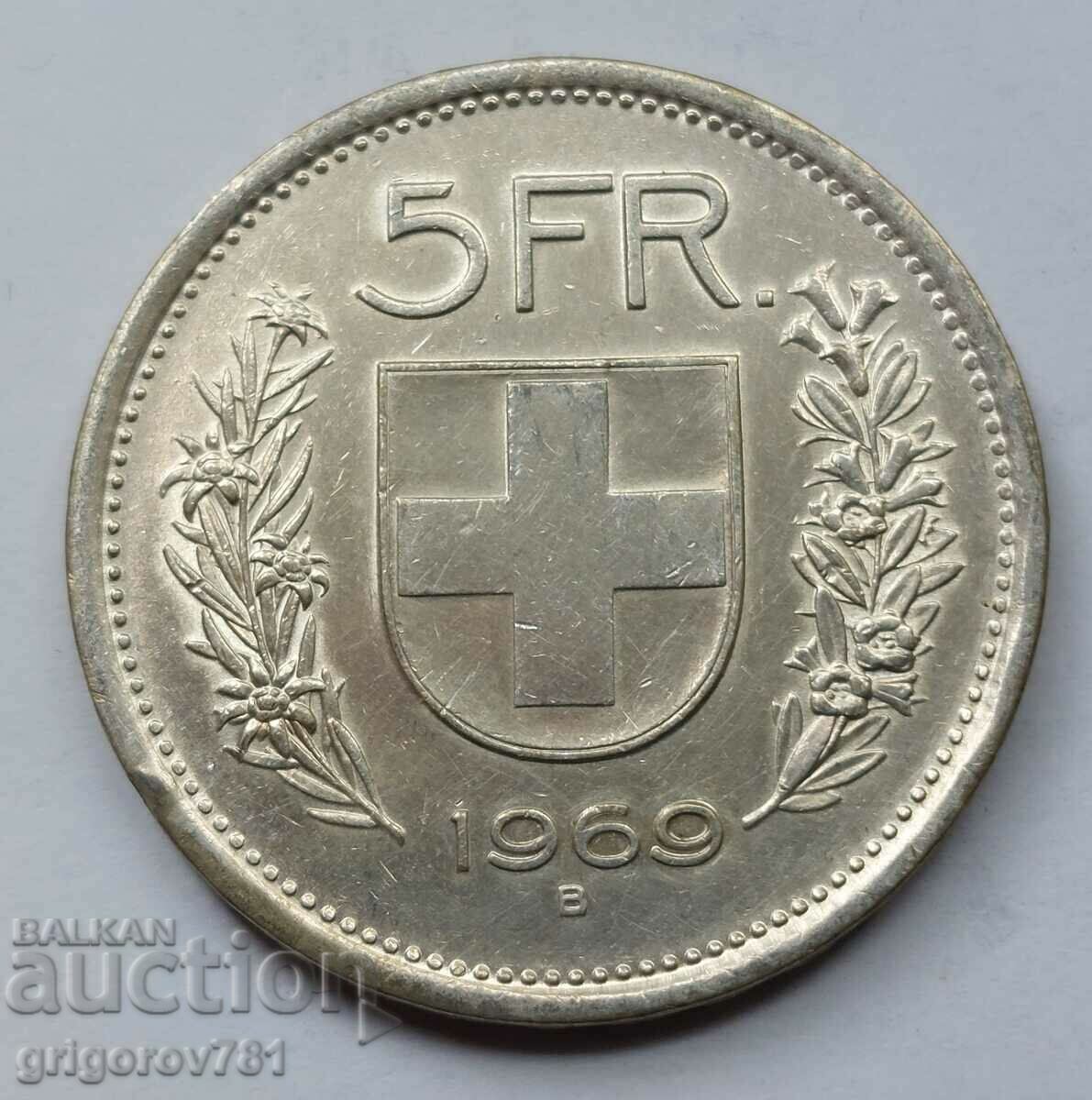 5 Francs Silver Switzerland 1969 B - Silver Coin #21