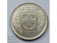 5 Francs Silver Switzerland 1969 B - Silver Coin #21