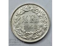 1/2 Franc Silver Switzerland 1962 B - Silver Coin #49