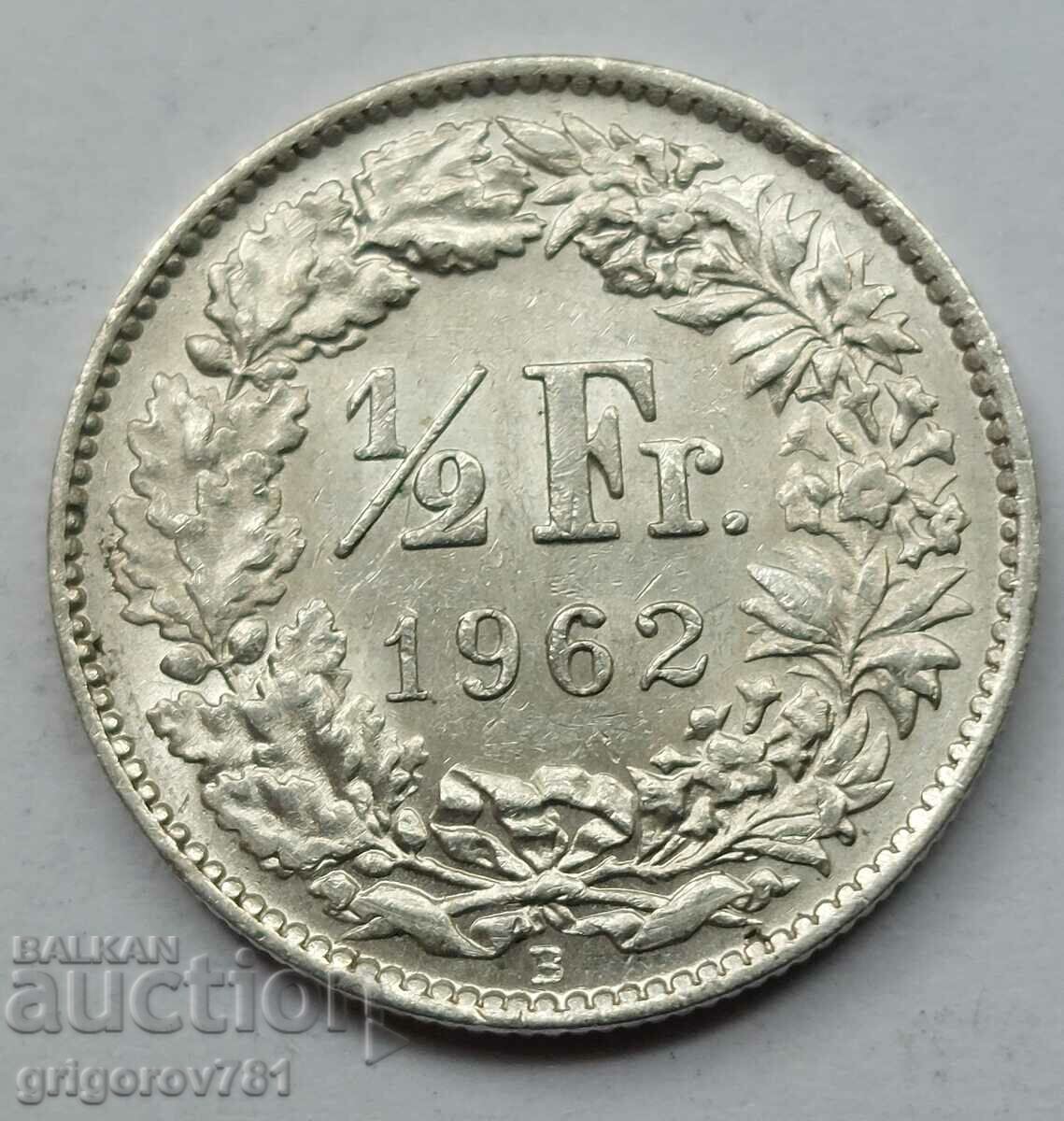 1/2 Franc Silver Switzerland 1962 B - Silver Coin #76