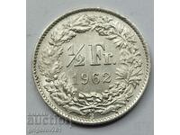 1/2 Franc Silver Switzerland 1962 B - Silver Coin #76