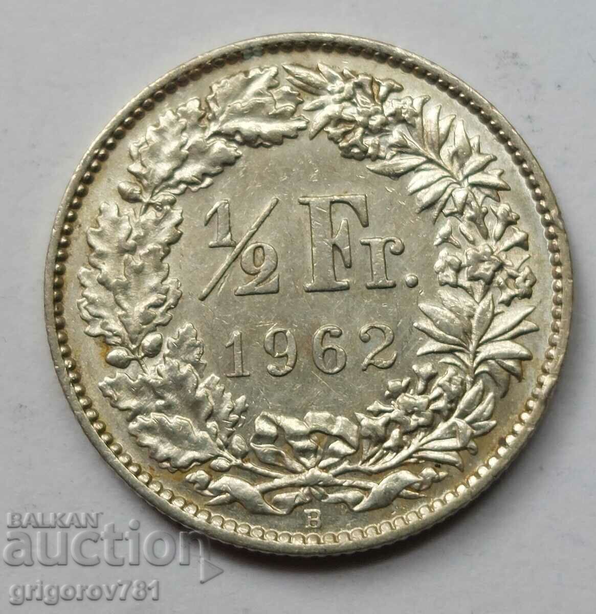 1/2 Franc Silver Switzerland 1962 B - Silver Coin #78