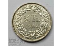 1/2 Franc Silver Switzerland 1962 B - Silver Coin #78
