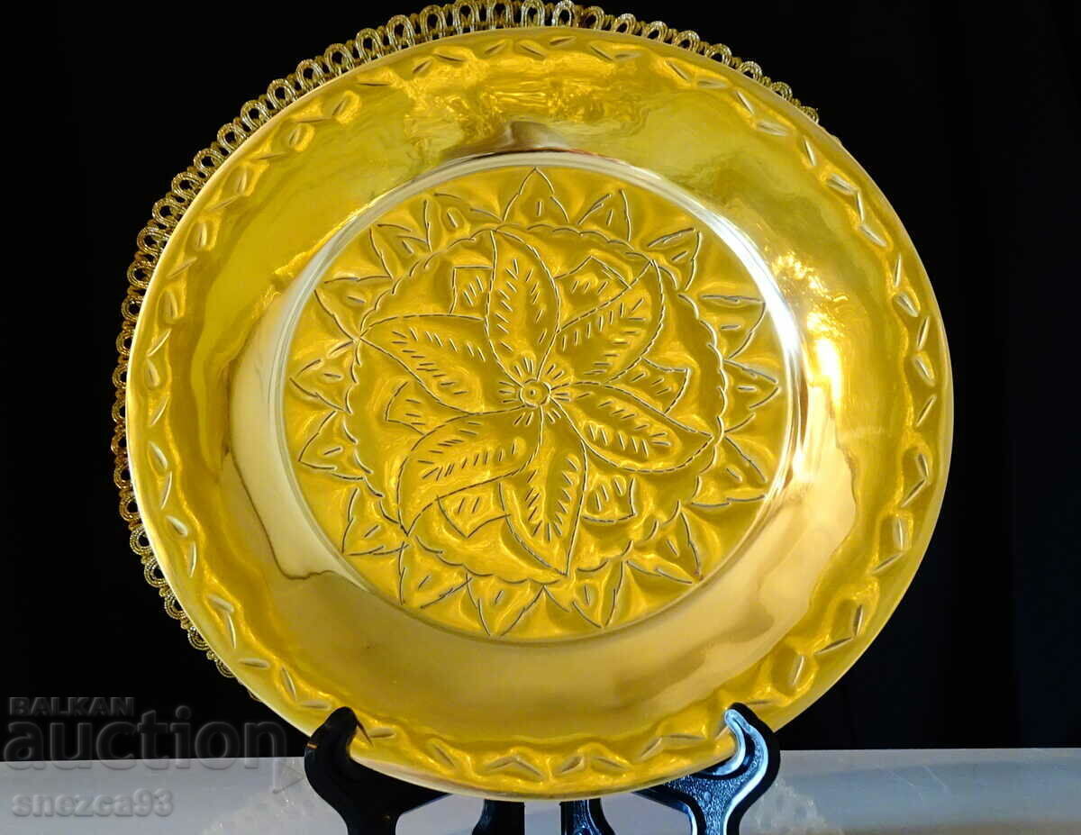 Brass plate, wall panel, gilding, flowers Brass plate, wall panel, gilding, flowers