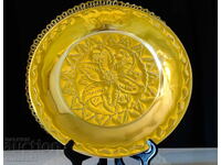 Farfurie din alamă, panou de perete, aurire, flori