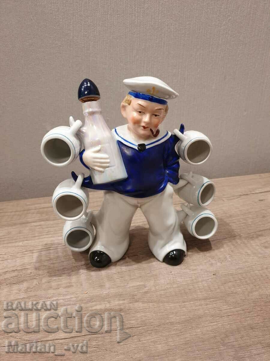 Auction Old German porcelain liquor bottle with 6 cups Auction Old German porcelain liquor bottle with 6 cups