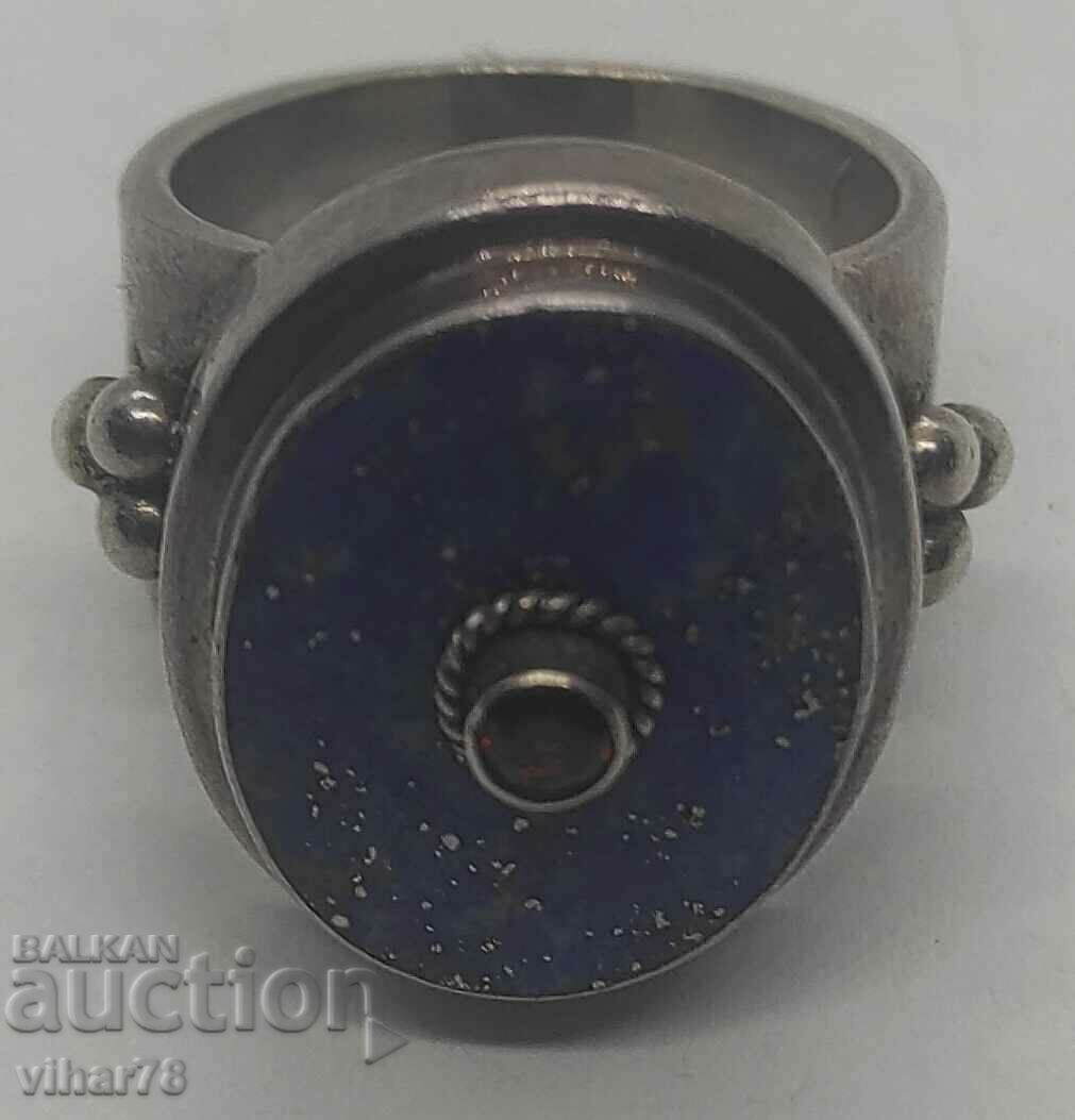 Auction Solid silver women's ring with lapis lazuli and garnet Auction Solid silver women's ring with lapis lazuli and garnet