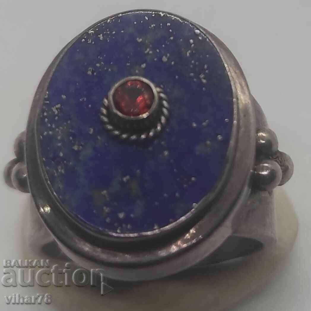 Inel de dama din argint masiv cu lapislazuli si granat - 6