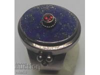 Solid silver women's ring with lapis lazuli and garnet