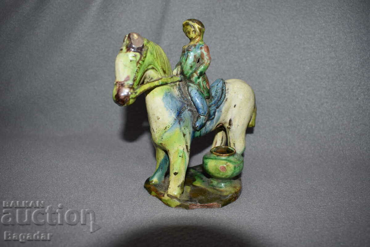 Old ceramic statuette figure candlestick lamp
