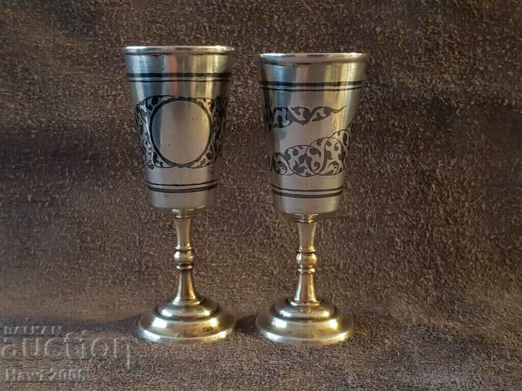 Silver silver gilt niello pair of Russian Caucasian cups cup