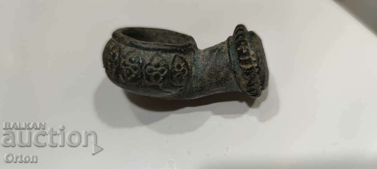 Antique Ottoman bronze opium-tobacco pipe