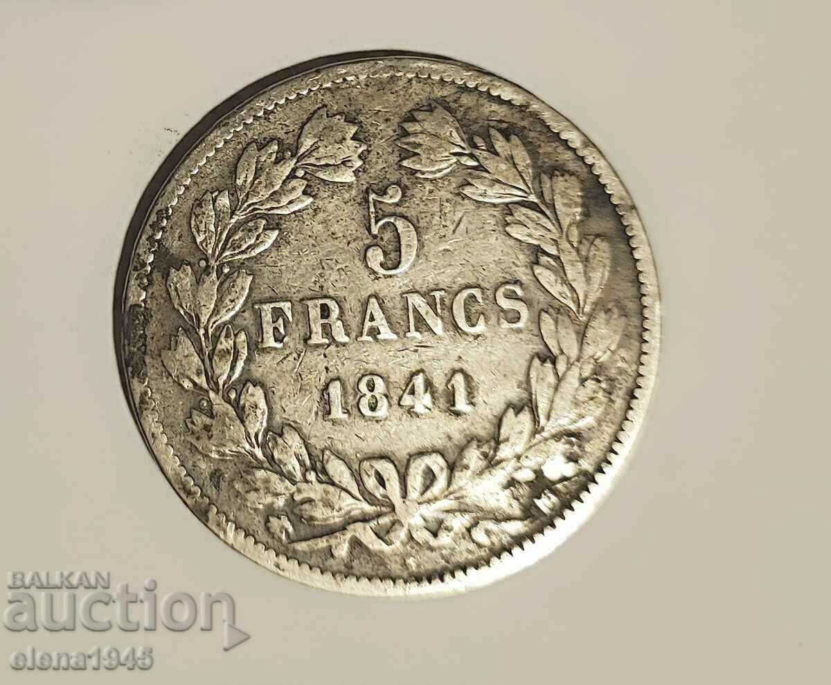 5 Silver Francs LOUIS PHILIPPE 1841 with price 160.00 BGN | € 81.81 5 Silver Francs LOUIS PHILIPPE 1841 with price 160.00 BGN | € 81.81