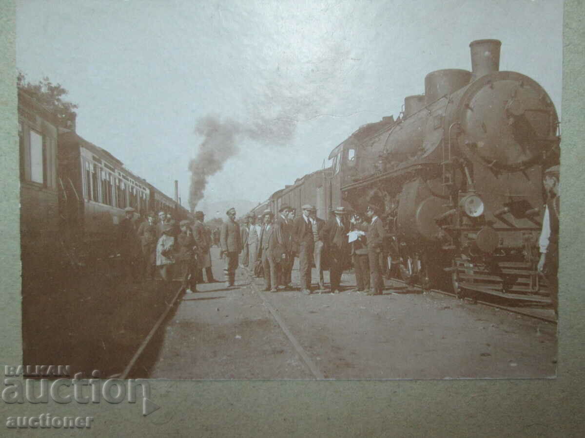 Auction  Old photo thick cardboard. Train-composition