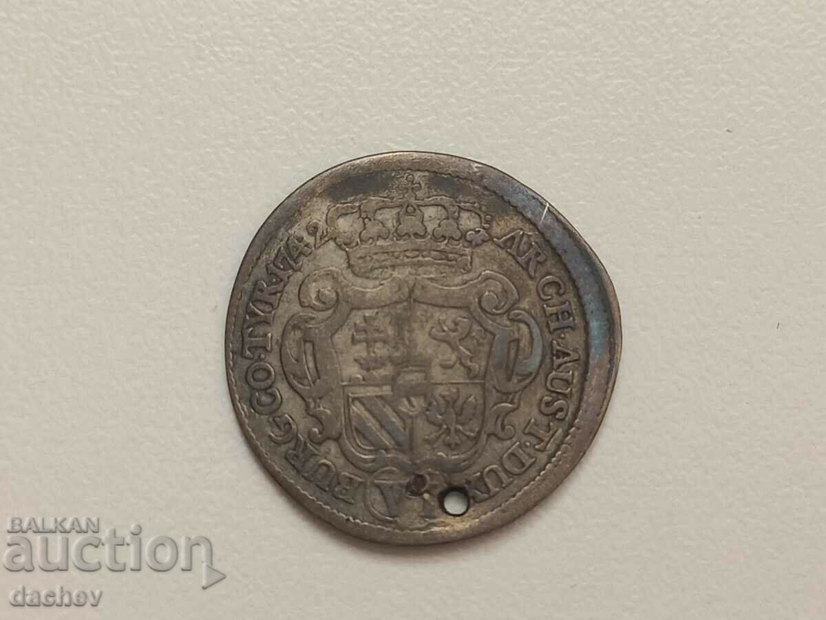 Ασημένιο νόμισμα Kreuzer Thaler Austria 1742 ασήμι Ασημένιο νόμισμα Kreuzer Thaler Austria 1742 ασήμι