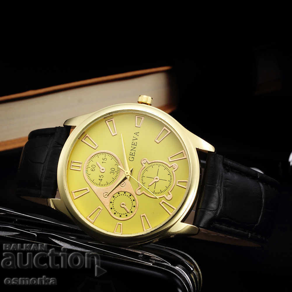 Γυναικείο ρολόι με δερμάτινο λουράκι κομψό νέο κίτρινο της Γενεύης