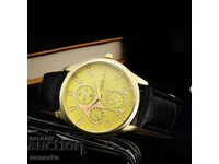 Дамски часовник с кожена каишка стилен нов жълто Geneva