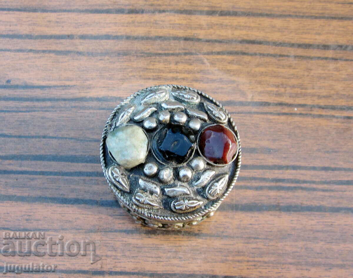 old box small silver plated jewelry box with agates