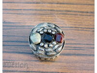 old box small silver plated jewelry box with agates