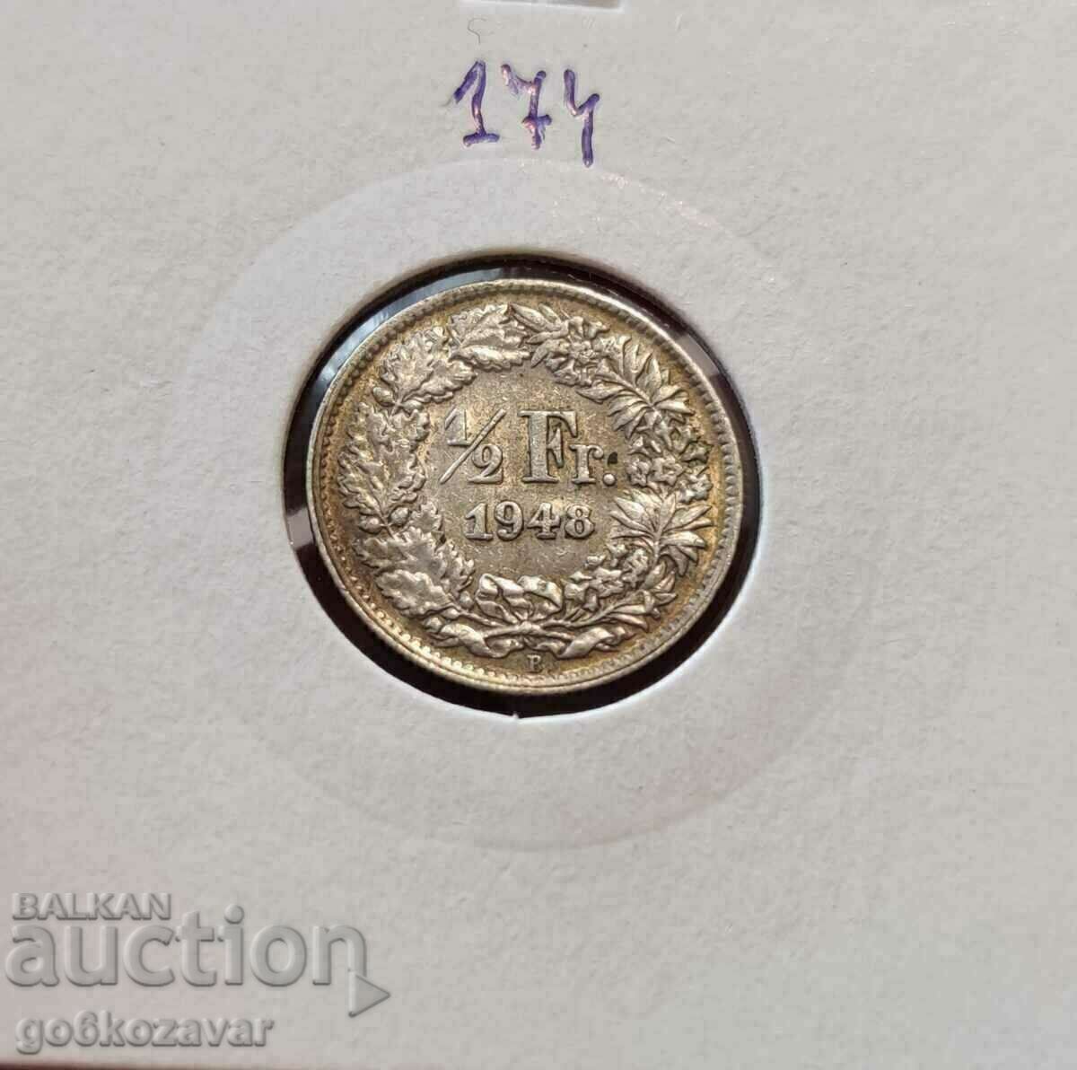 Elveția 1/2 Franc 1948 Argint !