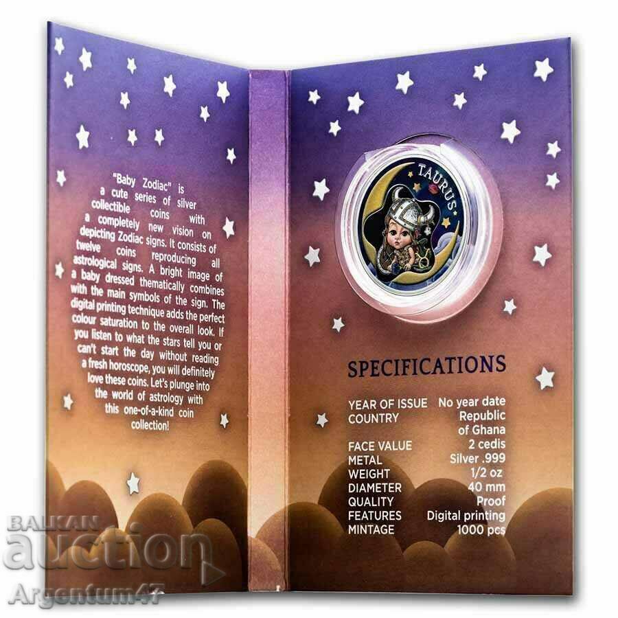 1/2 OZ GHANA SILVER - COLORED BEAUTY BABY ZODIAC TAURUS with price 99.99 BGN | € 51.12 1/2 OZ GHANA SILVER - COLORED BEAUTY BABY ZODIAC TAURUS with price 99.99 BGN | € 51.12