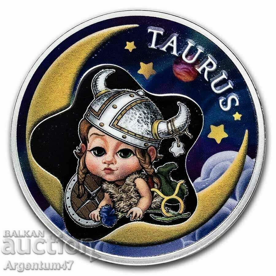 1/2 OZ GHANA SILVER - COLORED BEAUTY BABY ZODIAC TAURUS 1/2 OZ GHANA SILVER - COLORED BEAUTY BABY ZODIAC TAURUS