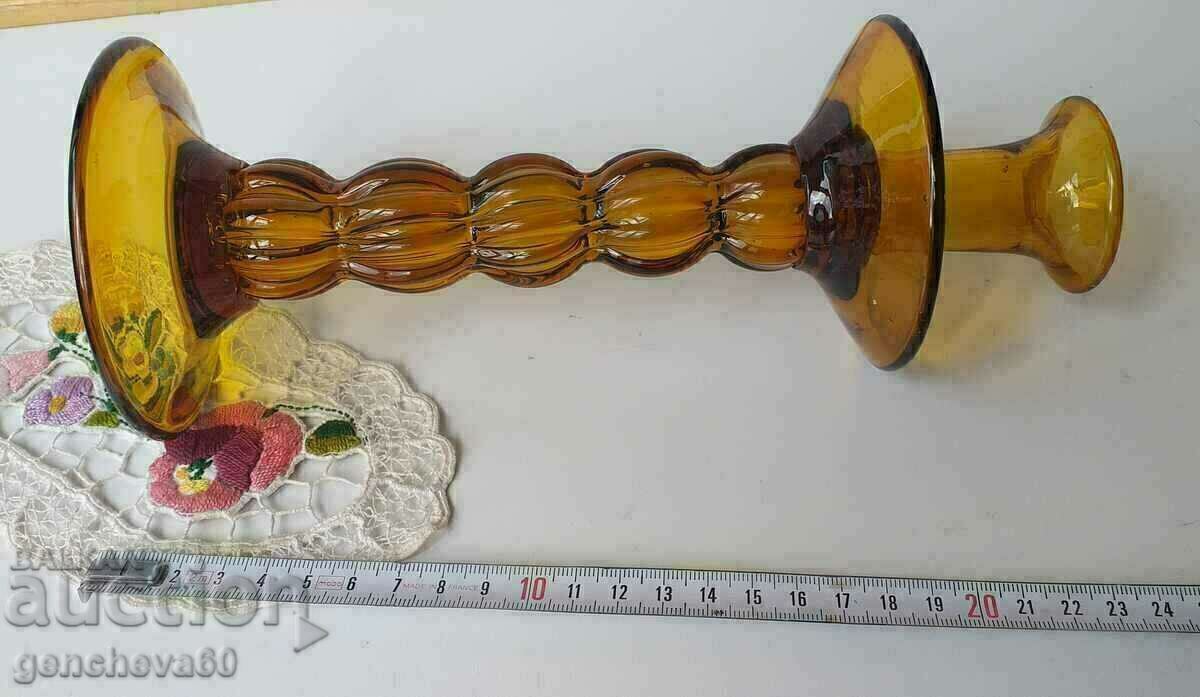 Κηροπήγιο από κεχριμπαρένιο γυαλί VINTAGE με τιμή 25.00 BGN | € 12.78