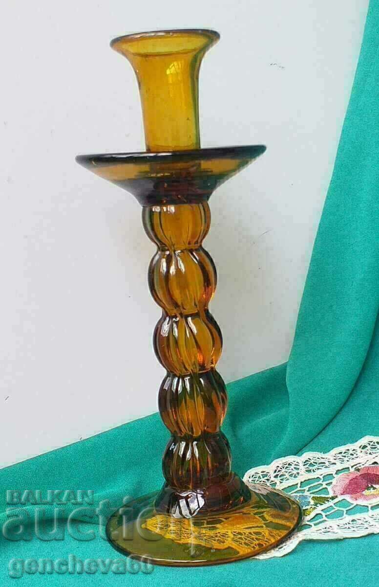 Δημοπρασία Κηροπήγιο από κεχριμπαρένιο γυαλί VINTAGE