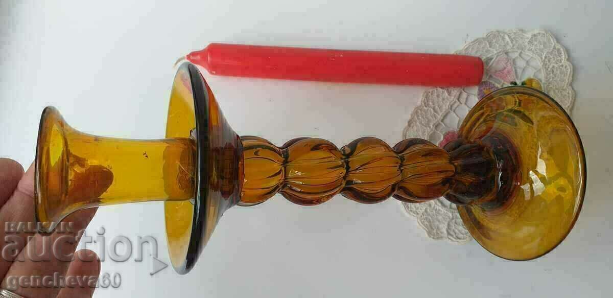 Παράδοση Κηροπήγιο από κεχριμπαρένιο γυαλί VINTAGE