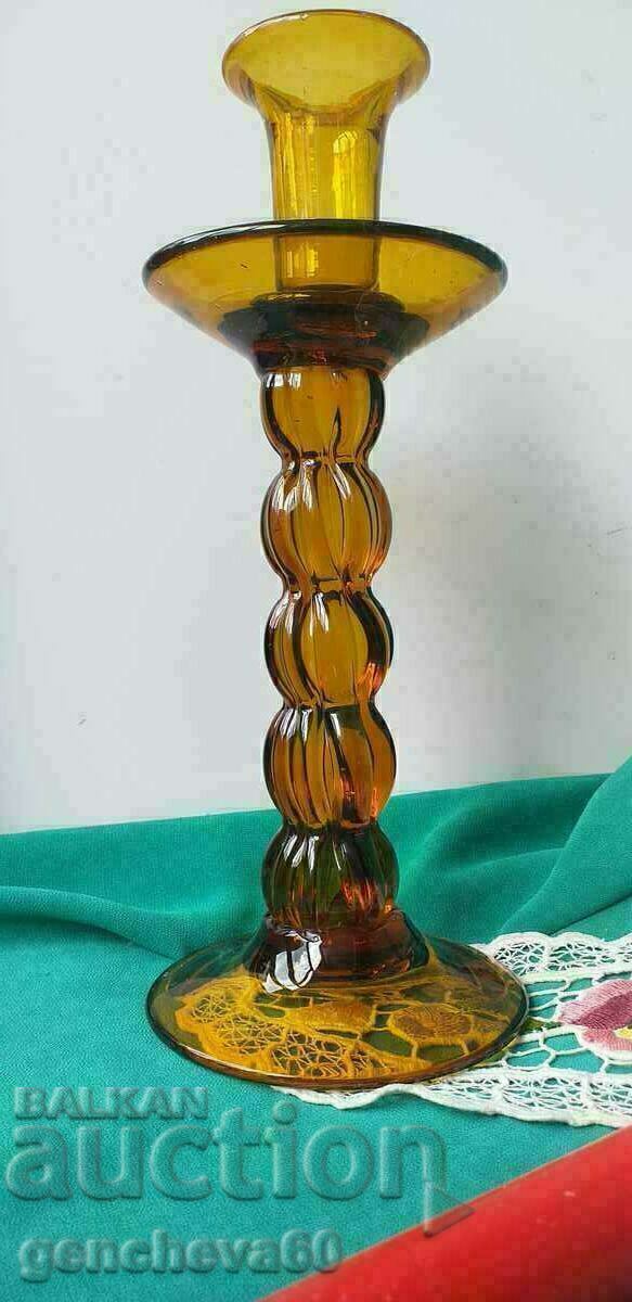 Κηροπήγιο από κεχριμπαρένιο γυαλί VINTAGE - 6