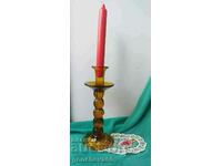 VINTAGE Amber Glass Candlestick