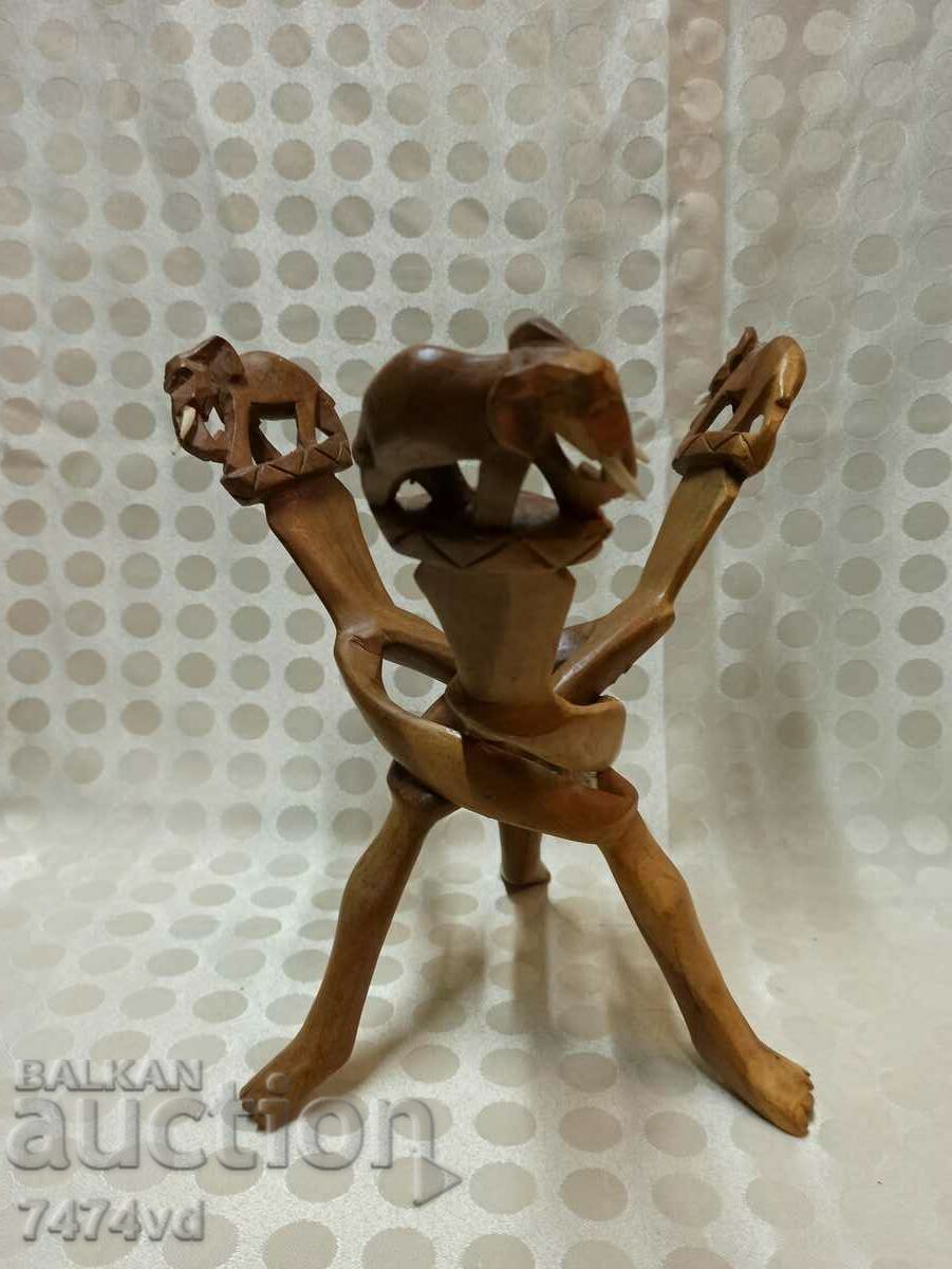 Auction  WOODEN AFRICAN PLASTIC, STAND, ELEPHANTS, ETC