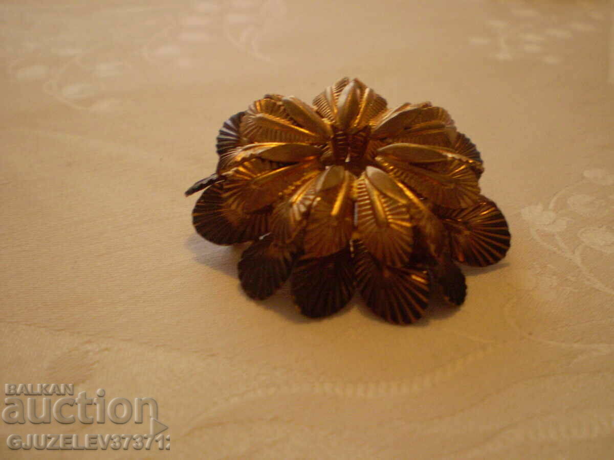 Broșă antică cu două straturi de flori din alamă - 5