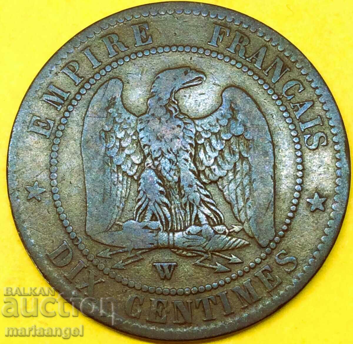 Франция 10 сантима 1855 Наполеон III / Орел 30мм бронз