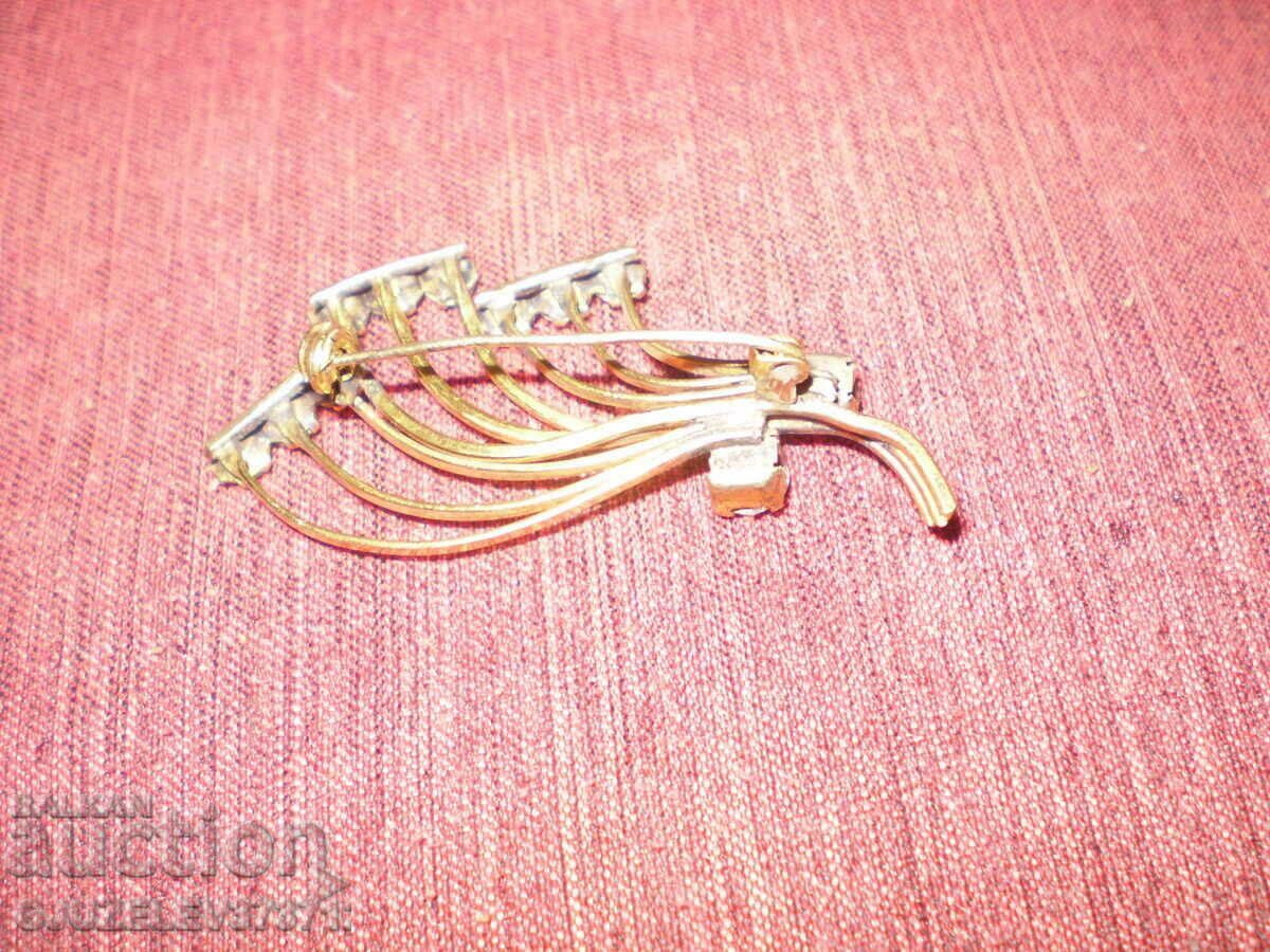 Art Deco brooch yellow metal Czech crystal - 5