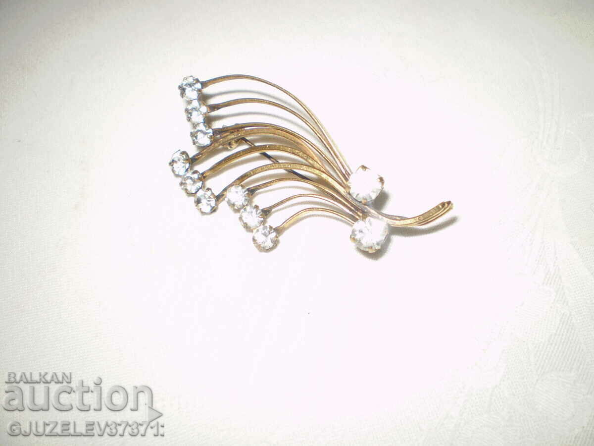 Art Deco brooch yellow metal Czech crystal - 6