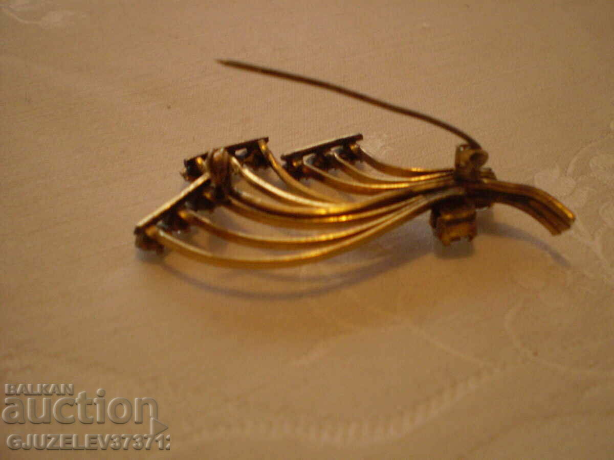 Art Deco brooch yellow metal Czech crystal - 7