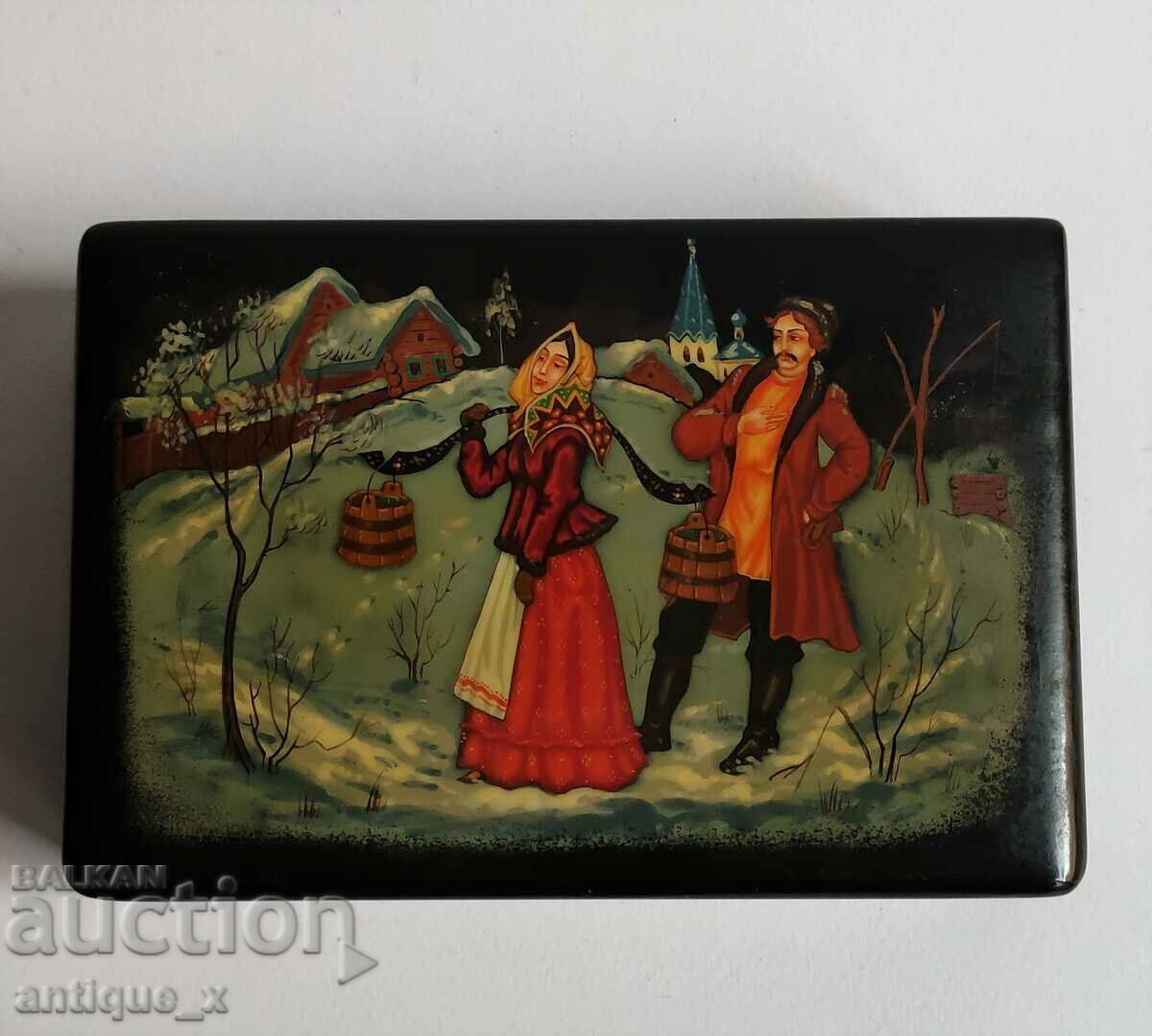 Old Russian Lacquered Hand Painted Box - Fedoskino (?)
