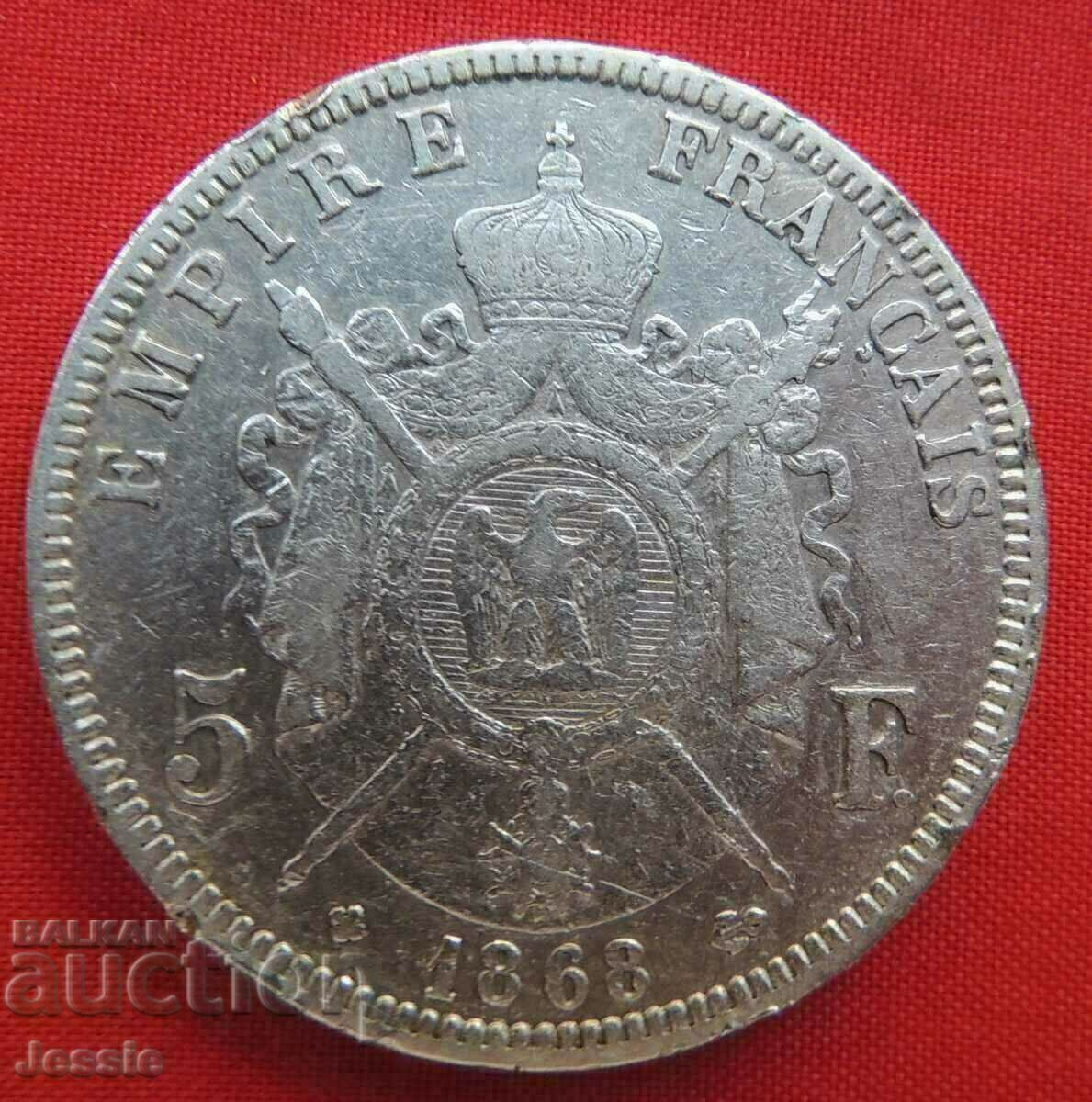 5 Francs 1868 BB France Silver - Strasbourg